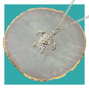 Sea Turtle Necklace Silver Plated Pendant & Cable Chain Jewelry for Layering
